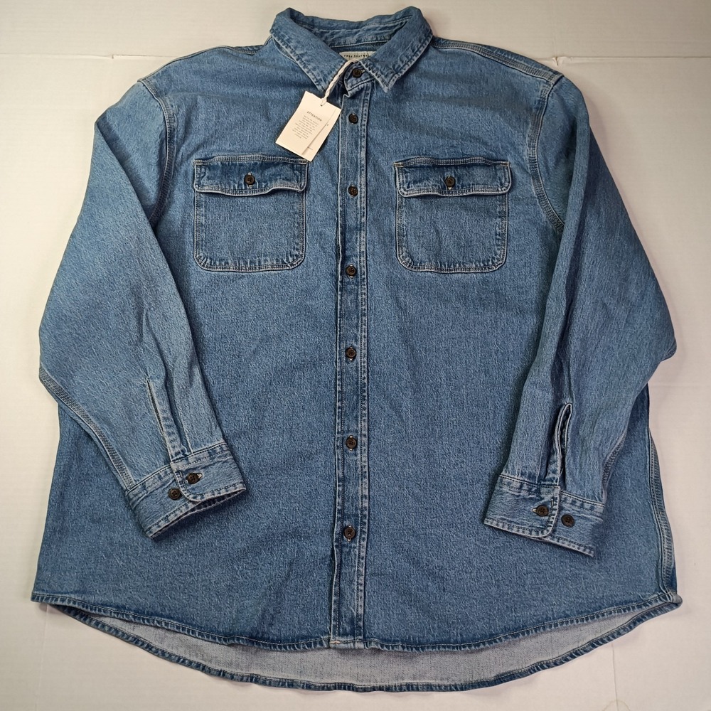 Free Assembly Denim Overshirt Men's Size 2XL XXL Blue Long Sleeve Pockets NEW
